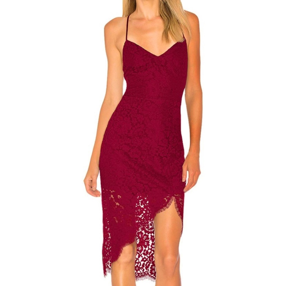 Neck Spaghetti Straps Lace Backless Party Dress High Low Cocktail Midi Dresses